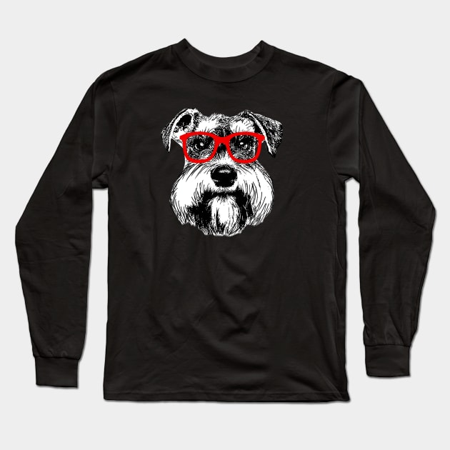 Cute Schnauzer Nerd Red Glasses Long Sleeve T-Shirt by deelirius8